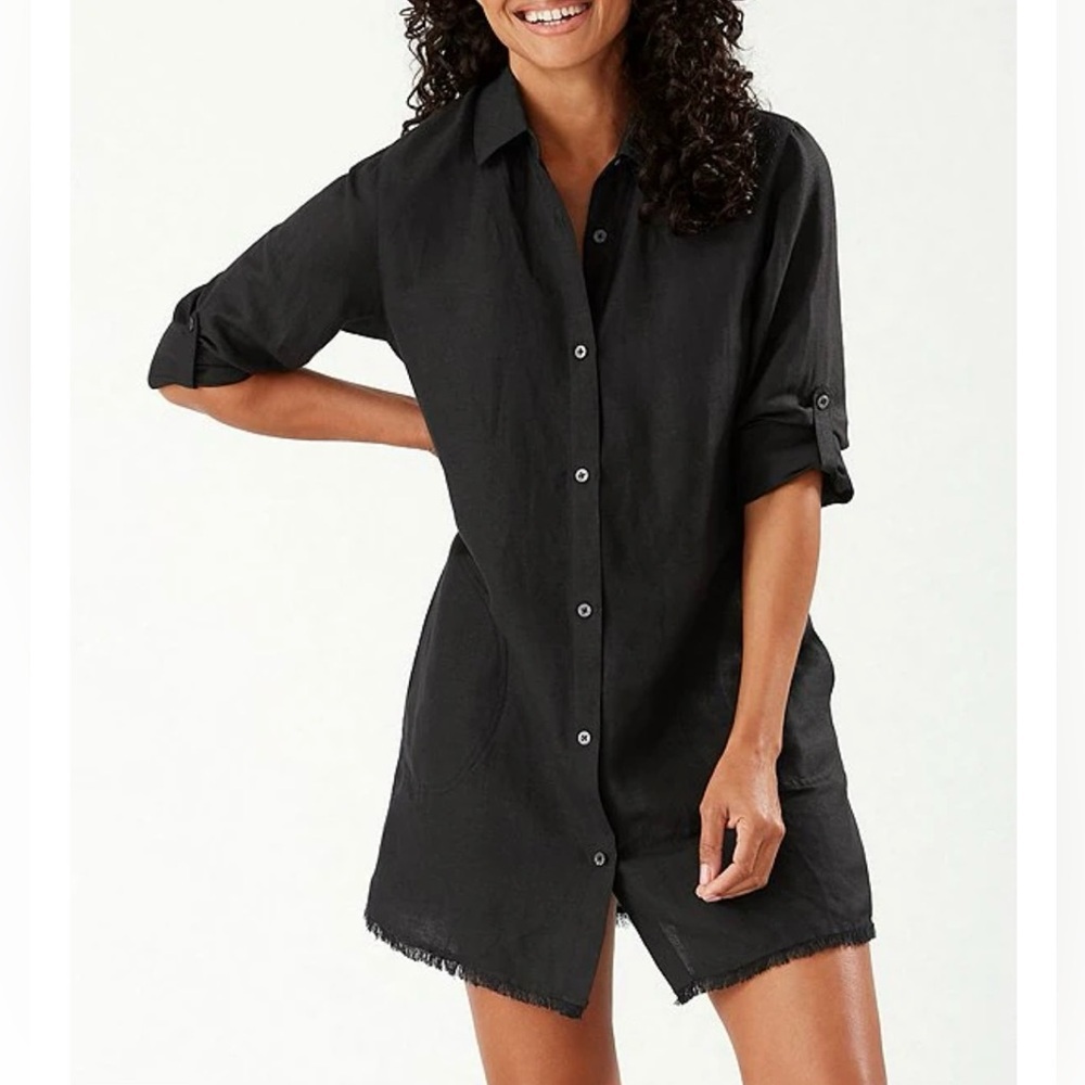 Tommy Bahama St. Lucia Boyfriend Linen Blend Shirt Swimsuit Cover-Up NWT